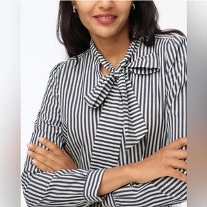 J. Crew Navy and White Striped Blouse